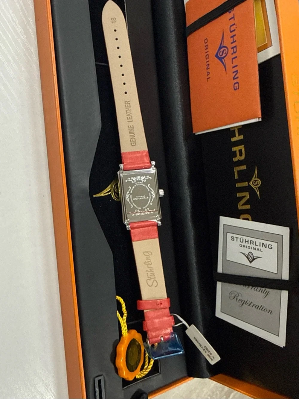 Stuhrling Original Pink Floral Leather-Strap Women's Watch